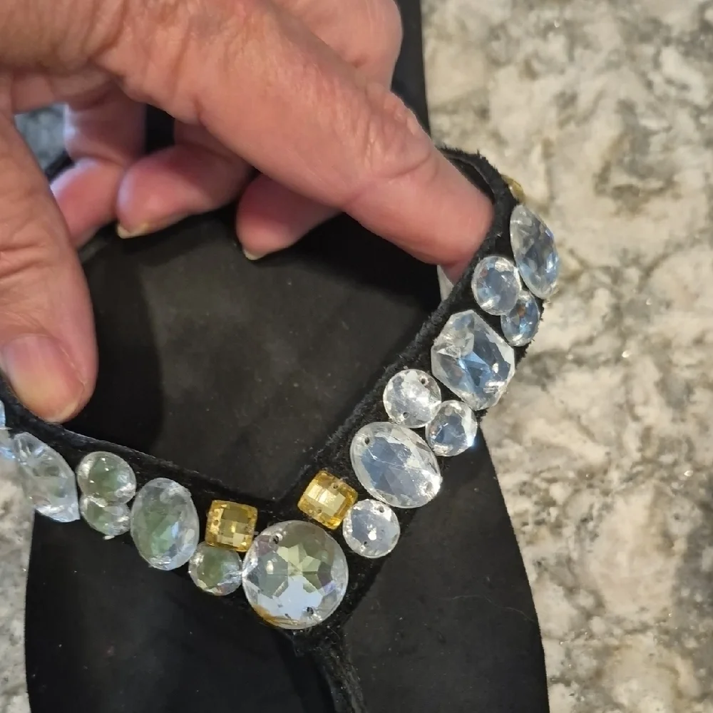 Yellow Box Belicia Black Sandals with Rhinestone and Gold Accents - Picture 4 of 11